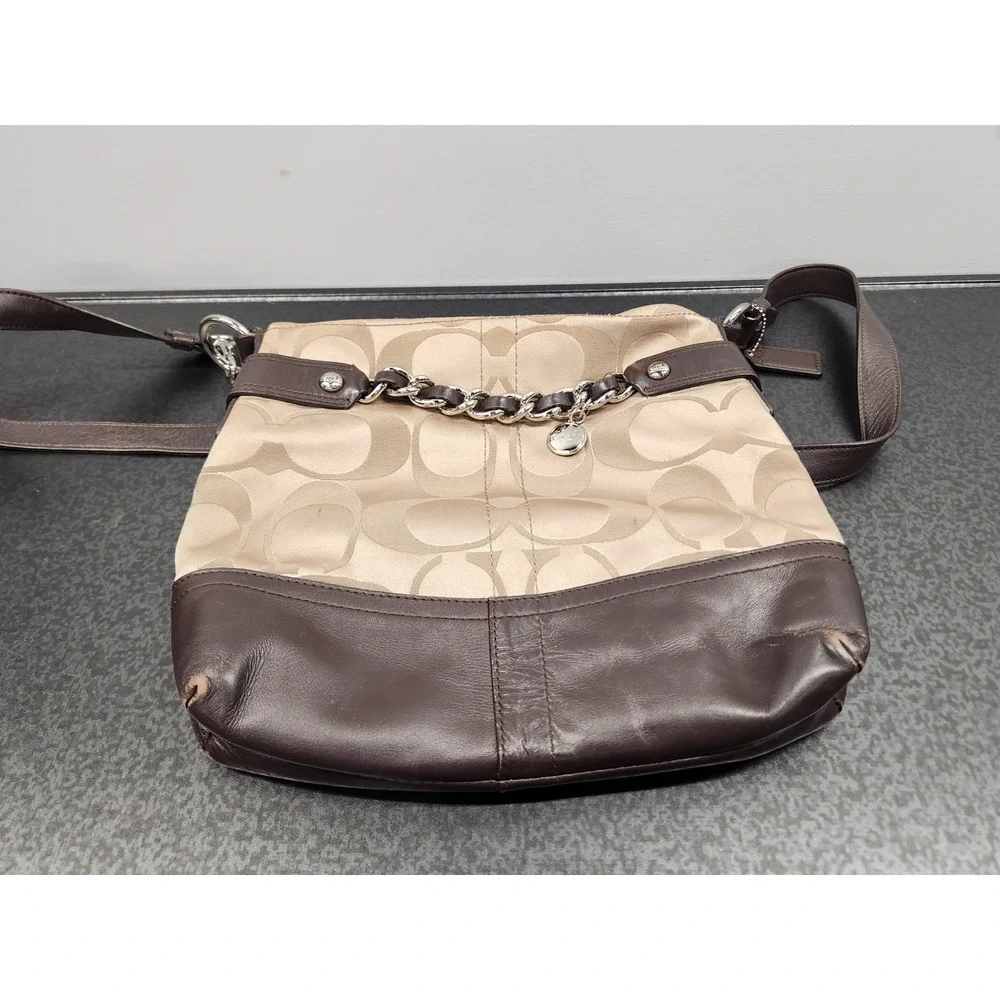 Coach Signature Leather Sateen Tan Brown F18862 Crossbody Bag Convertible Strap